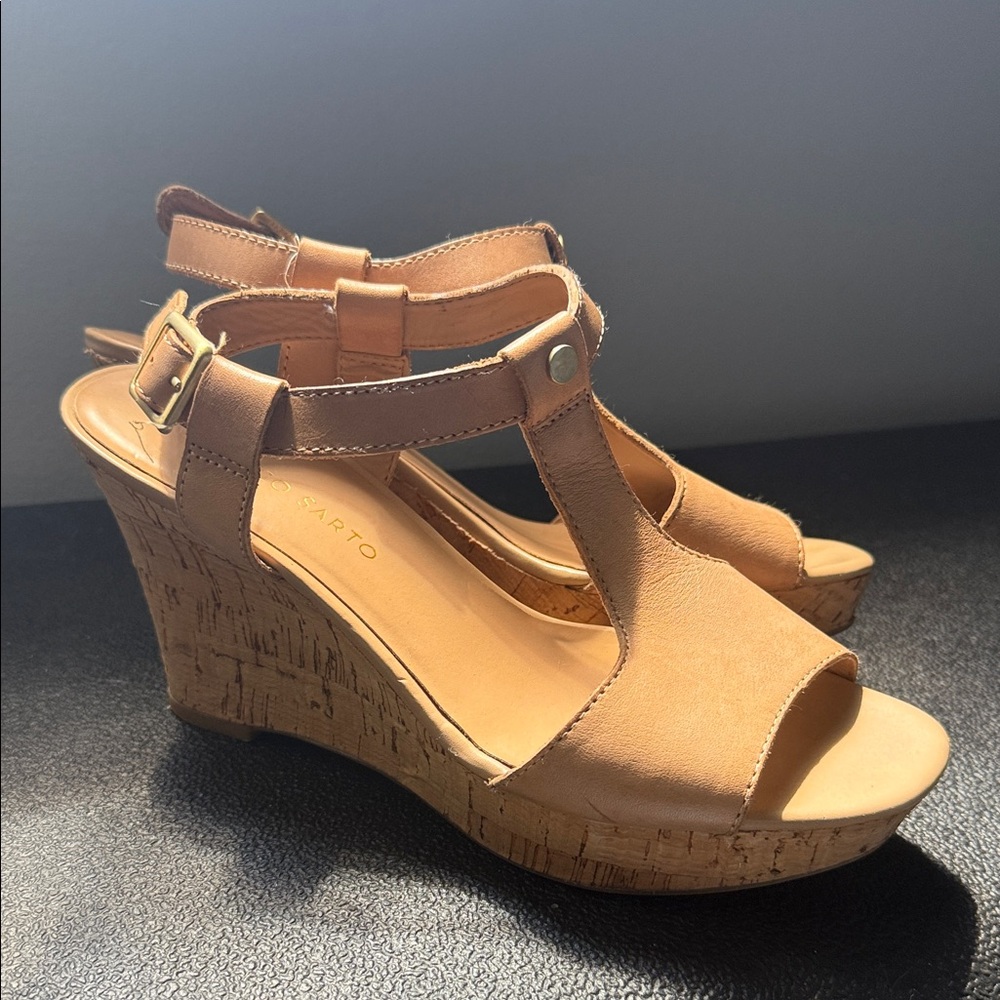 Franco Sarto Tan Cork Wedge Sandals